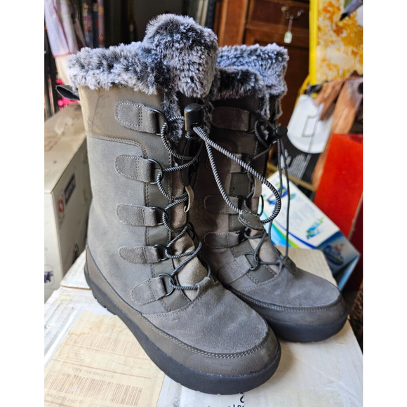 All in Motion Thermolite Eco Made Girl's Winter Boots Gray Size 4 Waterproof - Picture 1 of 7
